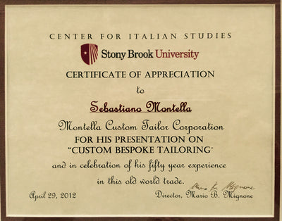 Custom Bespoke Tailoring: Certificate of Appreciation