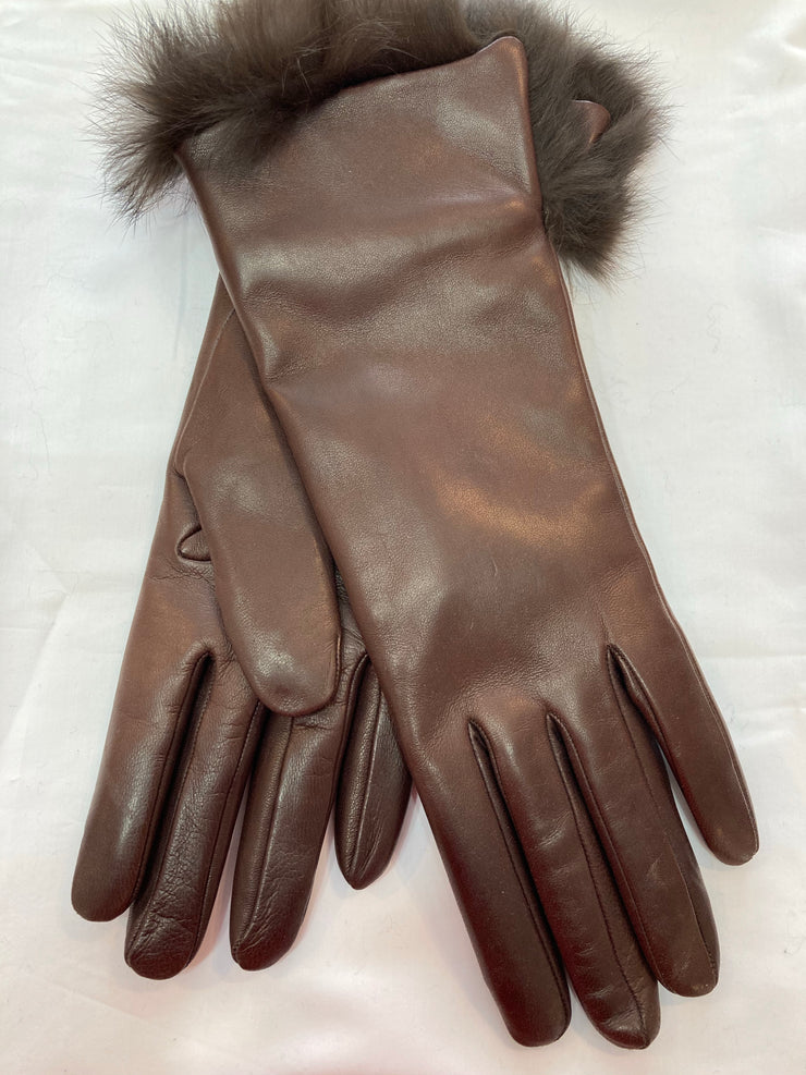 Fratelli Orsini Italian Rabbit Fur Cashmere Lined Gloves (Brown)