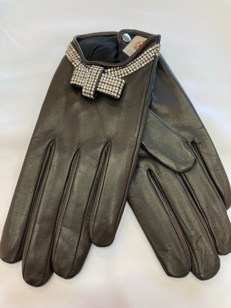 Fratelli Orsini Italian Silk Lined Gloves with Swarovski Crystal Bow