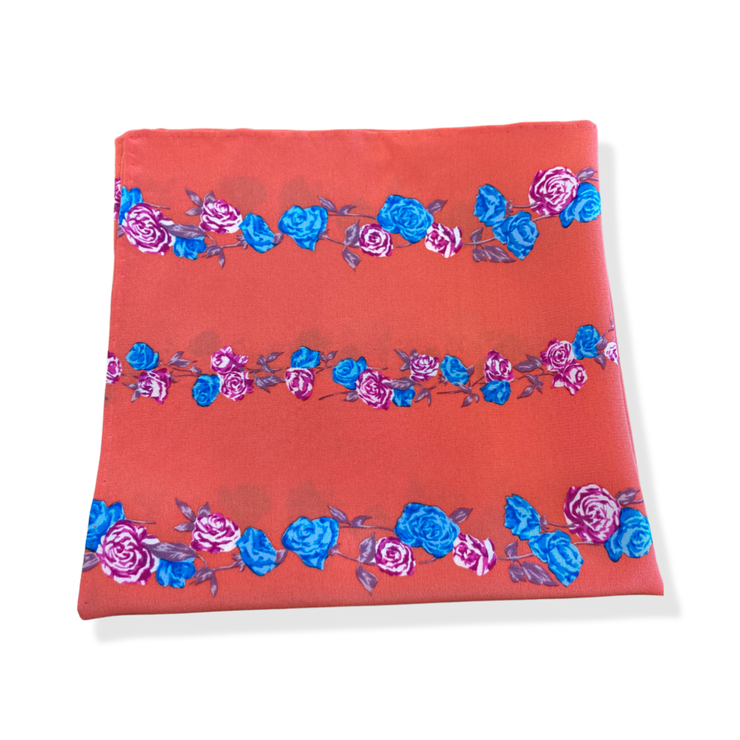 Coral Floral Stripe Silk Pocket Square